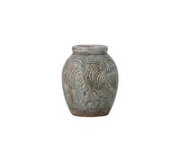 Vase déco en céramique vert, à poser, émaillage réactif, motif gravé - Bloomingville, Damian - H22 cm