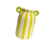 Vase décoratif en céramique avec double bourgeons jaune et blanc | Vase à fleurs émaillé à rayures avec poignées à double boucle pour décoration de centre de table, petit présentoir et