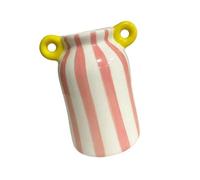 Vase décoratif en céramique avec double et blanc, B | Vase à fleurs émaillé à rayures avec poignées à double boucle pour décoration de centre de table, petit présentoir et