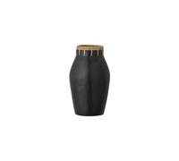 Vase décoratif en grès noir, à poser, détail rotin - Bloomingville, Dixon - Ø15x27 cm
