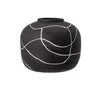 Vase décoratif en grès noir, à poser, peint à la main, motif blanc brillant - Bloomingville, Niza - Ø20xH17 cm