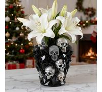 Vase décoratif en résine de style gothique avec crâne de 5.91pouces, cylindrique, décoration de jardin avec crâne noir, convient pour la maison, l'extérieur, idéal pour Halloween, la Saint-Valentin, l
