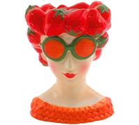 Vase décoratif Taille XL, tête de Vase, Vase pour Femme, avec décoration en tête de Fraise, Vase en céramique Multicolore pour Femme avec Motif Fraise, L/H 12 x 13 x 18 cm
