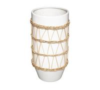 Vase Design en Céramique - Rotin 25 cm Blanc