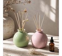 Vase diffuseur de roseau minimaliste Wabi-Sabi rond en résine, petit récipient de parfum vert macaron brillant rose blanc, bouteille de diffuseur de roseau à double usage & mini vase à fleurs séchées,
