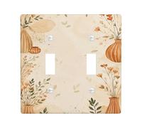 Vase double plaque de couvercle d'interrupteur, fleur naturelle rustique et feuille d'automne en plastique beige taille standard, plaques d'interrupteur mural pour salon, chambre à coucher, décoration