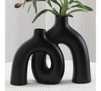 Vase en céramique Anquephd, vase à fleurs décoratif et esthétique en céramique, de style scandinave et bohème moderne, pour la décoration intérieure (noir)