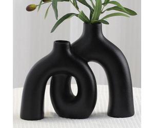 Vase en céramique Anquephd, vase à fleurs décoratif et esthétique en céramique, de style scandinave et bohème moderne, pour la décoration intérieure (noir)