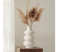 Vase en céramique beige Winter Shore - Centre de table moderne de 25 cm - Design Donut pour plumes et fleurs séchées - Bureau, salle à manger, fêtes