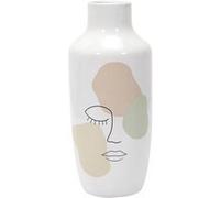 Vase en céramique blanc avec visage abstrait (H29 cm) - - ALTOBUY Blanc