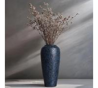Vase en céramique bleu, 33 cm de haut, terre cuite rustique, vases en herbe de la pampa bleue, grands centres de table vintage, poterie pour décoration d'intérieur, salon, entrée, centres de table