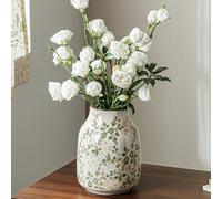 Vase en céramique chinois classique vert et beige, 19,8 cm, vase décoratif floral rustique pour salon, étagère, bureau, décoration des grands et de la Toscane