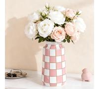 Vase en céramique noir et blanc, vases à damier modernes du milieu du siècle pour composition florale et herbe de pampa, vase à damier noir et blanc pour table à manger et table de cuisine minimaliste