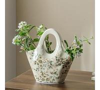 Vase en céramique pour fleurs, joli vase à main, vase floral vintage vert et beige, vase rustique pour salon, cuisine, chambre à coucher, centre de table, décoration chinoiserie et toscane, 22,9 cm