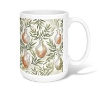 Vase en céramique - Tasse à café botanique naturelle - Feuille d'olive - Vert automne - Tasse fantaisie avec poignée - Idéale pour l'amitié, la famille, les collègues, les professeurs - 445 ml