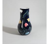 Vase en faïence motif fleurs bleues, roses et vertes, H35 cm 19x35x19cm Vert