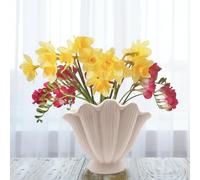 Vase en Forme de Coquillage, Vase en Céramique Blanche, Vase en Herbe de Pampa Séchée, Vase à Fleurs Esthétique Moderne, Vase à Fleurs Décoratif pour Salon, Chambre à Coucher, Bureau,(#2)