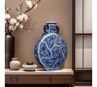 Vase en porcelaine fabriqué à la main avec décoration traditionnelle chinoise florale bleue et blanche, bouteille de lune à Double oreille de Style Antique blue