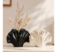 Vase en résine de style coquillage, disponible en 2 couleurs noir et blanc, vase à fleurs séchées de style wabi-sabi, décoration pour salon et chambre à coucher, cadeau parfait pour les amis et la rem