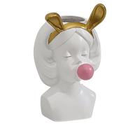 Vase en résine mignon lapin oreille fille Bubble Gum visage pot de plante petit vase décoratif maquillage porte-stylo (blanc)