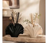 Vase en résine texturé style Wabi-Sabi vintage avec pétales de ginkgo, flacon diffuseur de roseaux à double fonction noir mat et blanc crème moucheté, vase pour arrangement de fleurs séchées, décorati