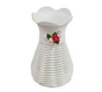 Vase en rotin fait à la main 16,5 cm Blanc artificiel Pot de fleurs | Aspect rotin fait à la main, finition blanche de 16,5 cm, design élégant, support mural ou de bureau