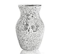Vase en Verre mosaïque craquelée, Argent, décoratif | Mosaïque effet miroir et silhouette galbée pour fleurs fraîches, séchées ou artificielles