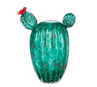Vase en Verre - Motif Fleurs de Cactus - Vert, Rouge, Blanc - Hauteur : 26 cm - Étanche