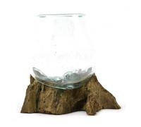 Vase en verre soufflé - Unique - 14cm - Racine de teck - Design contemporain - Marron