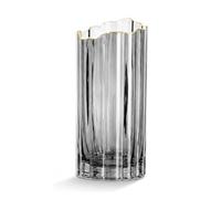 Vase en verre transparent, design structure glacée, vase cylindrique en verre 25 cm/30 cm, vase décoratif moderne pour fleurs, tulipes et décoration de salon (gris/bord doré, 25 cm)