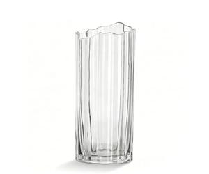 Vase en verre transparent, design structure glacée, vase cylindrique en verre 25 cm/30 cm, vase décoratif moderne pour fleurs, tulipes et décoration de salon (transparent, 25 cm)
