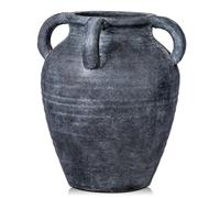 Vase fait à la main en terre cuite, vases vintage en céramique pour fleurs, décoration rustique antique avec 4 poignées, ouverture large, finition mate