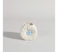 Vase fleur en faïence blanche et bleue, H10 cm 10.7x9.8x7cm Blanc