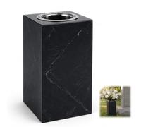 Vase funéraire cube en granit avec insert en acier inoxydable 12,5 x 12,5 x | Décoration de cimetière résistante aux intempéries pour tombe, pelouse, cour, enterrement en plein air, fleurs commémoratives