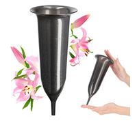 Vase funéraire KADAX, Vase en Plastique, à Fleurs, en Plastique pour Fleurs, de cimetière résistant aux intempéries, enfichable antigel pour Tombe (10cm, avec Piquet, Graphite)