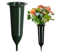 Vase funéraire KADAX, Vase en Plastique, à Fleurs, pour Fleurs, de cimetière résistant aux intempéries, enfichable résistant au Gel pour Tombe (13,5 cm, avec Piquet, Vert)