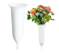 Vase funéraire KADAX, Vase en Plastique, à Fleurs, pour Fleurs, de cimetière résistant aux intempéries, enfichable résistant au Gel pour Tombe (10cm, avec Piquet, Blanc)