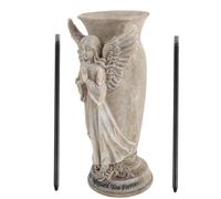 Vase Funéraire pour Cimetière avec Piquet Métallique, Beige, 24,9 CM | Ouverture Large et Profonde, Résine et Fer, pour Fleurs Artificielles ou Fraîches Destiné aux Tombes et Cimetières Familiaux