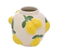 Vase Hestia en céramique style méditerranéen avec citrons embossés - Vase pour fleurs fraîches ou artificielles, décoration intérieure fantaisiste pour le printemps et l’été - H 12 cm x L 12 cm