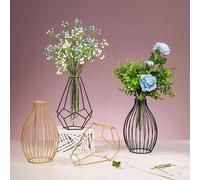 Vase Lanterne Métal Doré - - 24×14×14cm Verre - Hydroponie/Décoration Minimaliste