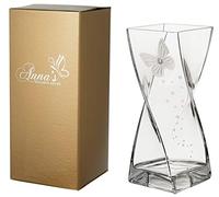 Vase papillon - Grand vase en verre élégant fait à la main - Décoré avec du cristal de haute qualité et papillon sablé - dans une boîte cadeau dorée - Collection Diamond - Transparent 30 cm