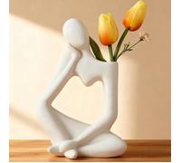 Vase penseur blanc moderne pour pampa, design livre/visage, sculpture déco salon ou cadeau
