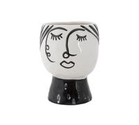 Vase Pot Visage en Porcelaine Face 18cm Blanc & Noir