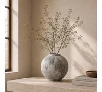 Vase rond blanc mat en céramique blanc mat, petit vase en poterie texturée pour fleurs, vases de table rustiques pour salon, étagère, entrée, décoration d'intérieur (blanc rustique, M)