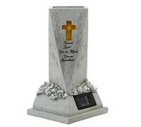 Vase solaire en résine étanche avec lumière LED en forme de croix | Vase solaire pour cimetière, décoration funéraire pour pelouse, jardin, cour, cimetière, porche, villa