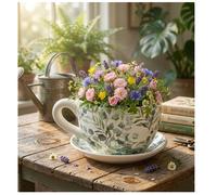 Vase tasse - EDEN - feuilles d'eucalyptus - céramique - motif botanique vert - 26x23x14 cm