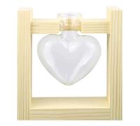Vase Terrarium en Verre avec Support Bois, Cœur, Décor Hydroponique | Vase de Culture Hydroponique, Forme Cœur Vintage, pour Mariage et Maison, Couleur Khaki