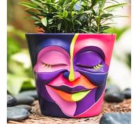 Vase unique - Graffiti Face - Pot de fleur avec tuyau d'évacuation, couvercle, pot d'intérieur, décoration moderne (ø 14 cm)