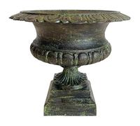 Vase Vasque Chambord Jardinière de Pilier Pot de Fleur Décoratif en Fonte Verte 27,5x31x31cm