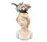 Vase Visage de Femme, Vase Unique pour Fleurs avec Style Fille Timide, Vase Demi-Buste en Céramique de Forme Féminine, Jardinière de Sculpture Moderne, Pot de Vase pour la (White)